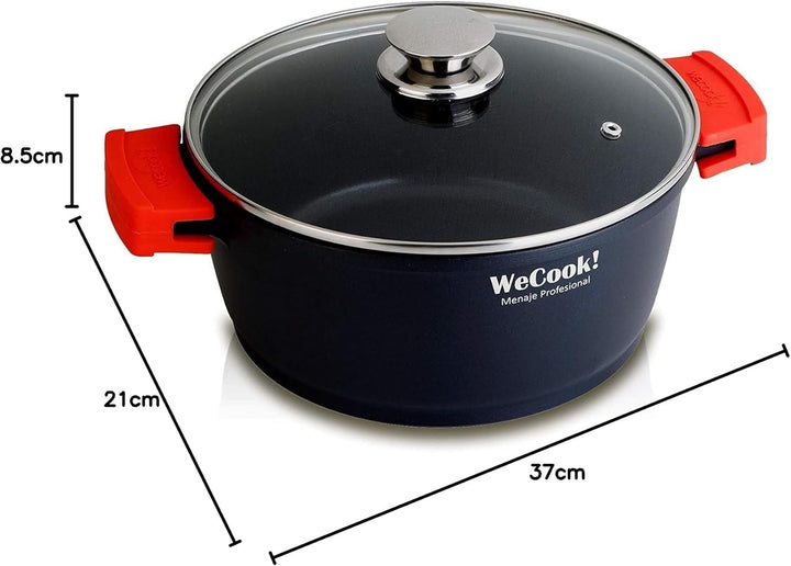 WECOOK! Ecostone Hoher Kochtopf 28 cm Induktion mit Glasdeckel, Antihaftbeschichtung XTRA DUPONT Öko