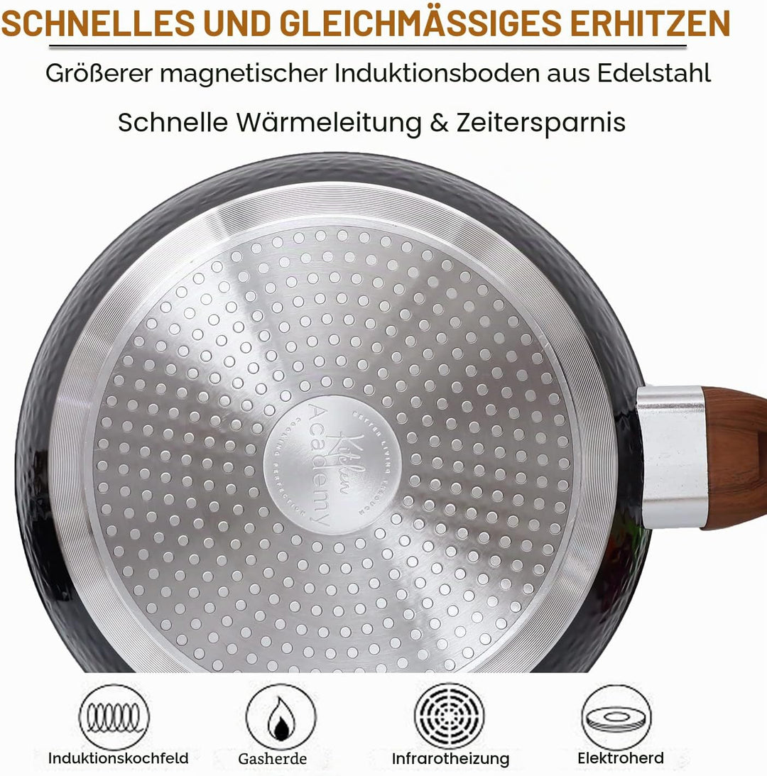 Induktions Töpfe Set 15-teilig, Kochtopf Set mit Glasdeckeln, Granit Töpfe und Pfannen Set Schwarz,