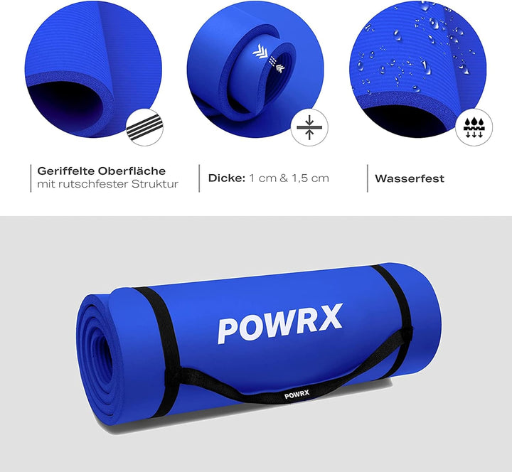 POWRX Gymnastikmatte - Trainingsmatte für Yoga, Gymnastik und Pilates Zu Hause - rutschfeste, Phthal