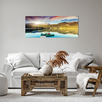 Panorama Bilder auf Leinwand 100x40cm Leinwandbild See Berge Wasser Gross Wanddeko Bild Schlafzimmer