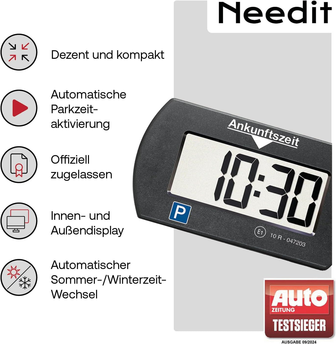 Needit Park Mini elektronische Parkscheibe Digitale Parkuhr & Park Mini Klebepads 2 Stück inklusive
