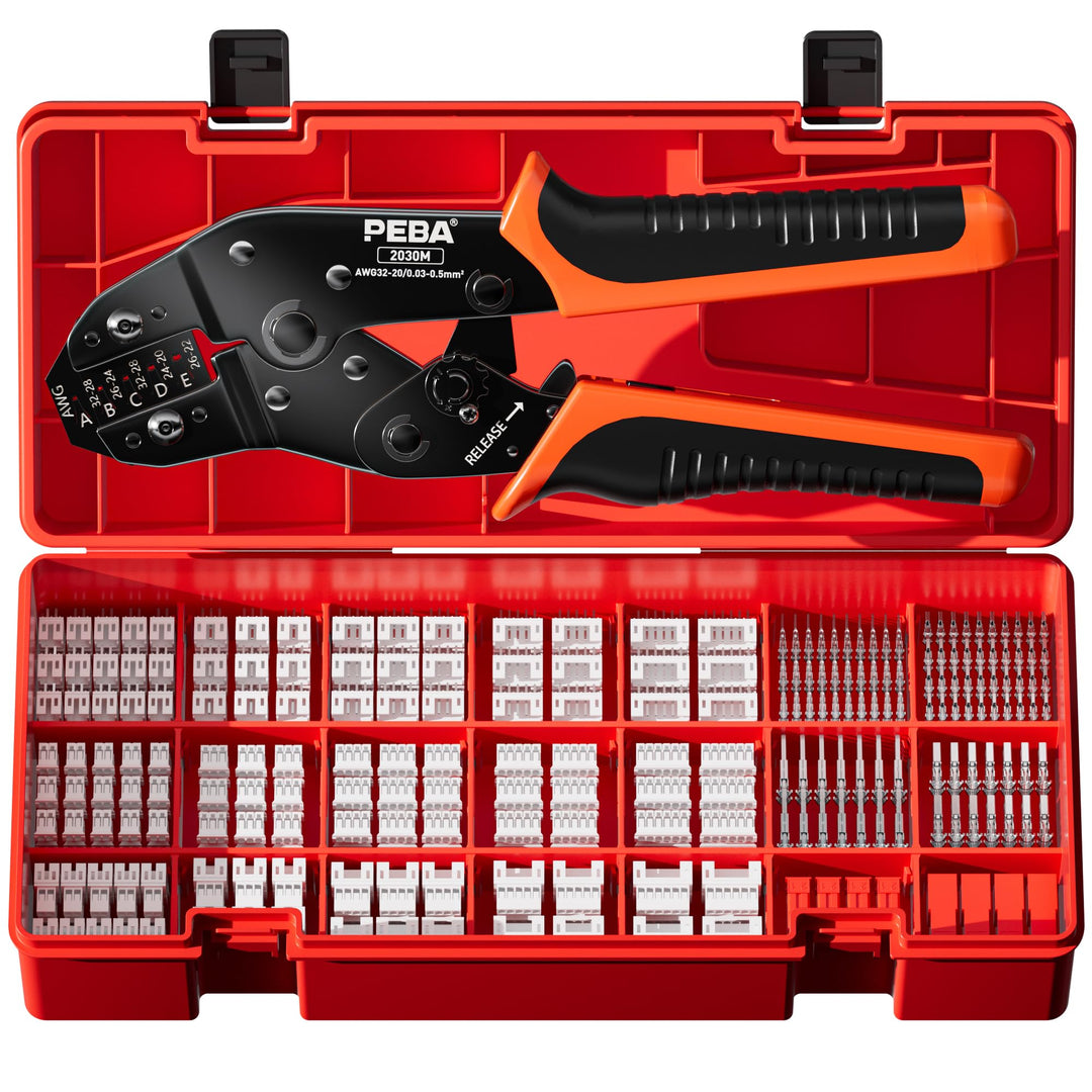 PEBA Premium Crimpzangen Set inkl. 24 Stile JST-PH 2.0mm Steckverbinder und JST-SYP Stecker - Profi