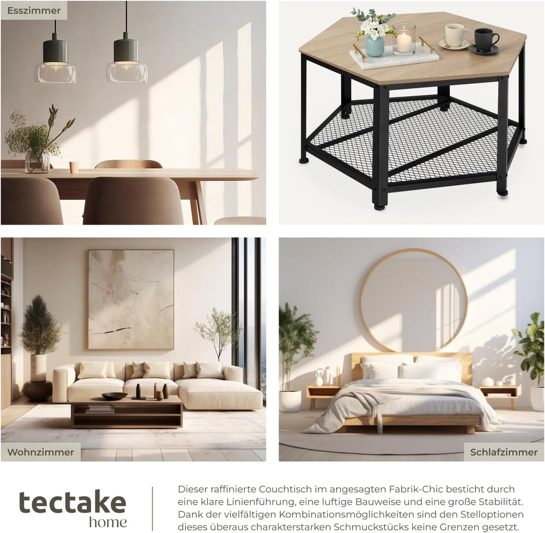 tectake® ausgefallener Couchtisch Holz und Metall, Wohnzimmertisch mit Stauraum, Beistelltisch Couch