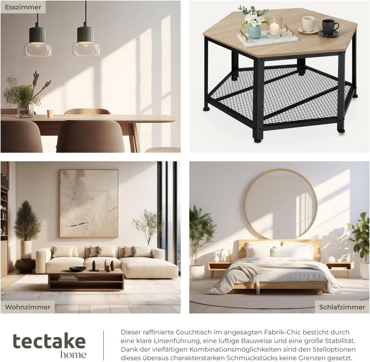 tectake® ausgefallener Couchtisch Holz und Metall, Wohnzimmertisch mit Stauraum, Beistelltisch Couch