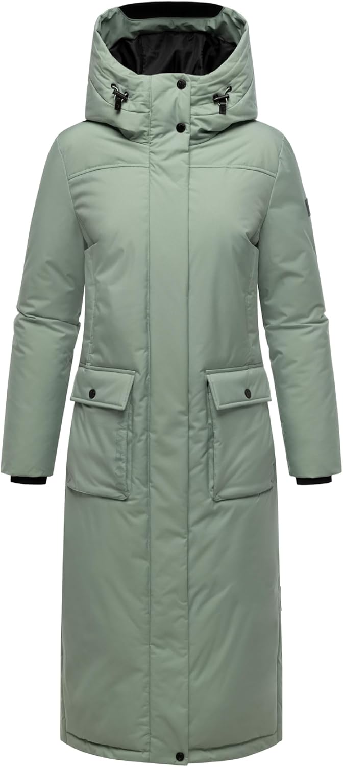 Navahoo Damen Wintermantel Warmer Mantel extralang mit Kapuze Wolkenfrost XIV XS-XXL XS Smokey Mint,
