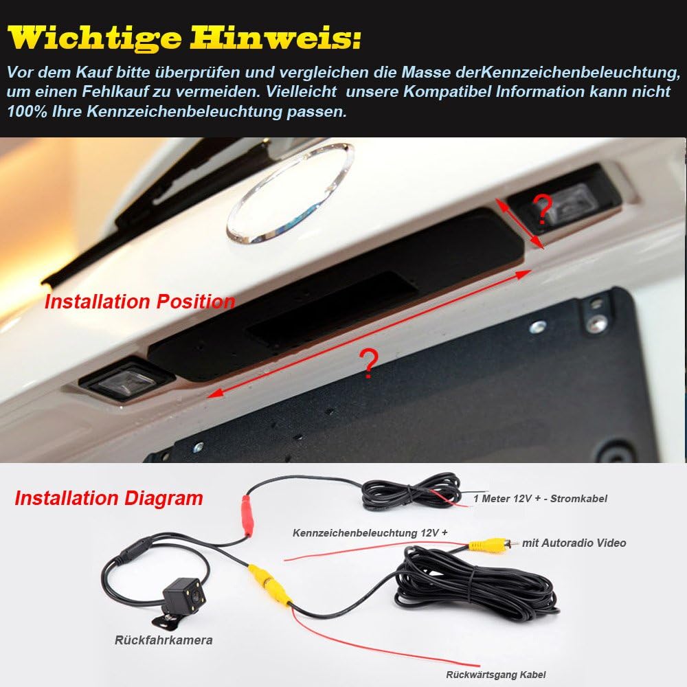 HD Auto Kofferraumgriff Kamera Rückfahrkamera Einparkkamera Rückfahrsystem Einparkhilfe Kompatibel m