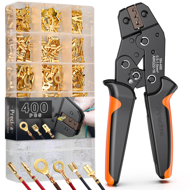 Preciva Set mit 400 Stück Crimpzangen und elektrischen Steckverbindern Faston und Kabelschuhe [0,5-1