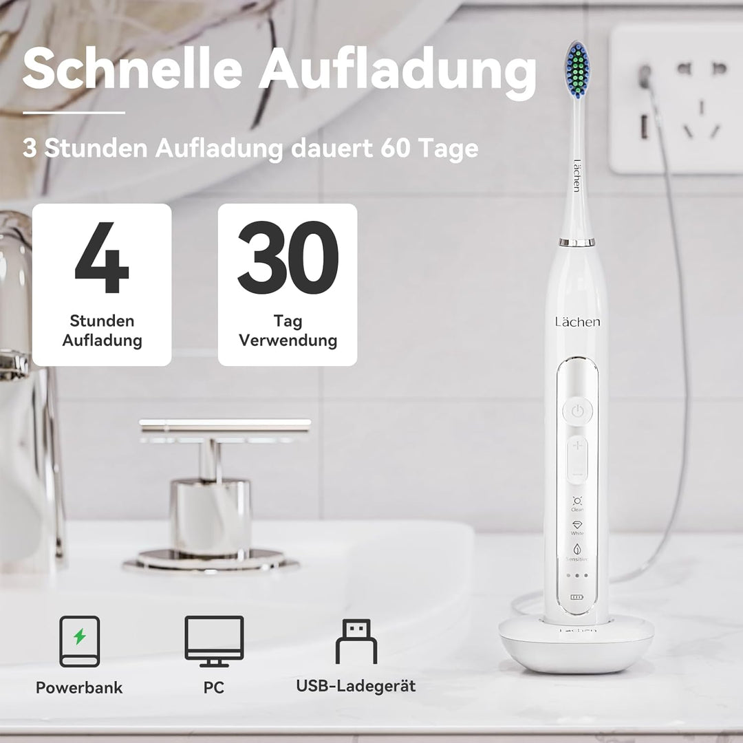Lächen Sonic elektrische Zahnbürste Schallzahnbürste - RM-T8B， mit 4 Aufsteckbürsten und Timer, 3 Mo