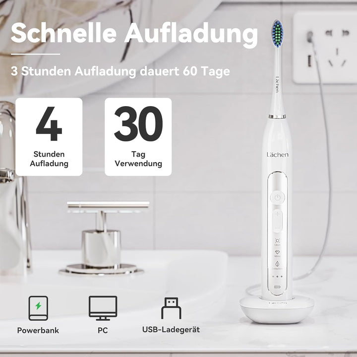 Lächen Sonic elektrische Zahnbürste Schallzahnbürste - RM-T8B， mit 4 Aufsteckbürsten und Timer, 3 Mo