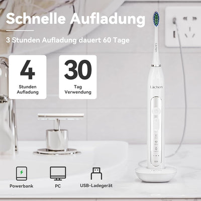 Lächen Sonic elektrische Zahnbürste Schallzahnbürste - RM-T8B， mit 4 Aufsteckbürsten und Timer, 3 Mo
