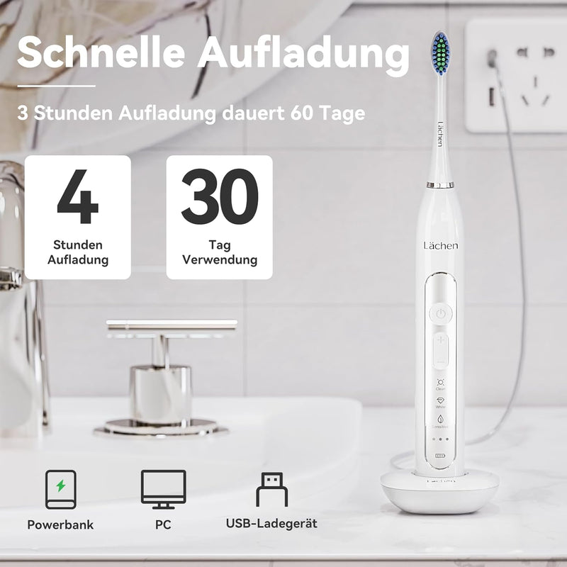 Lächen Sonic elektrische Zahnbürste Schallzahnbürste - RM-T8B， mit 4 Aufsteckbürsten und Timer, 3 Mo