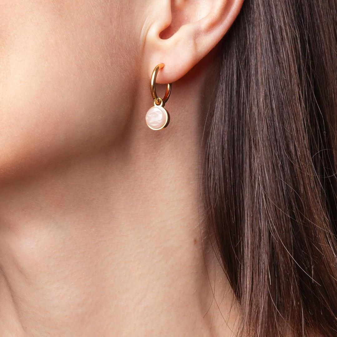 Gold Ohrringe Creolen mit Anhänger zum Wechseln • Edelstahl Ohrhänger mit Charm in apricot • nickelf