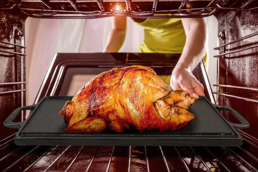 Rosenstein &amp; Söhne Grillzubehör: Gusseiserne Wende-Grillplatte, 34 x 21 cm, 2er-Set (Grillplatten Gr