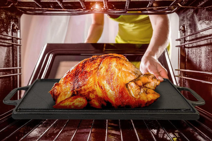 Rosenstein &amp; Söhne Grillzubehör: Gusseiserne Wende-Grillplatte, 34 x 21 cm, 2er-Set (Grillplatten Gr