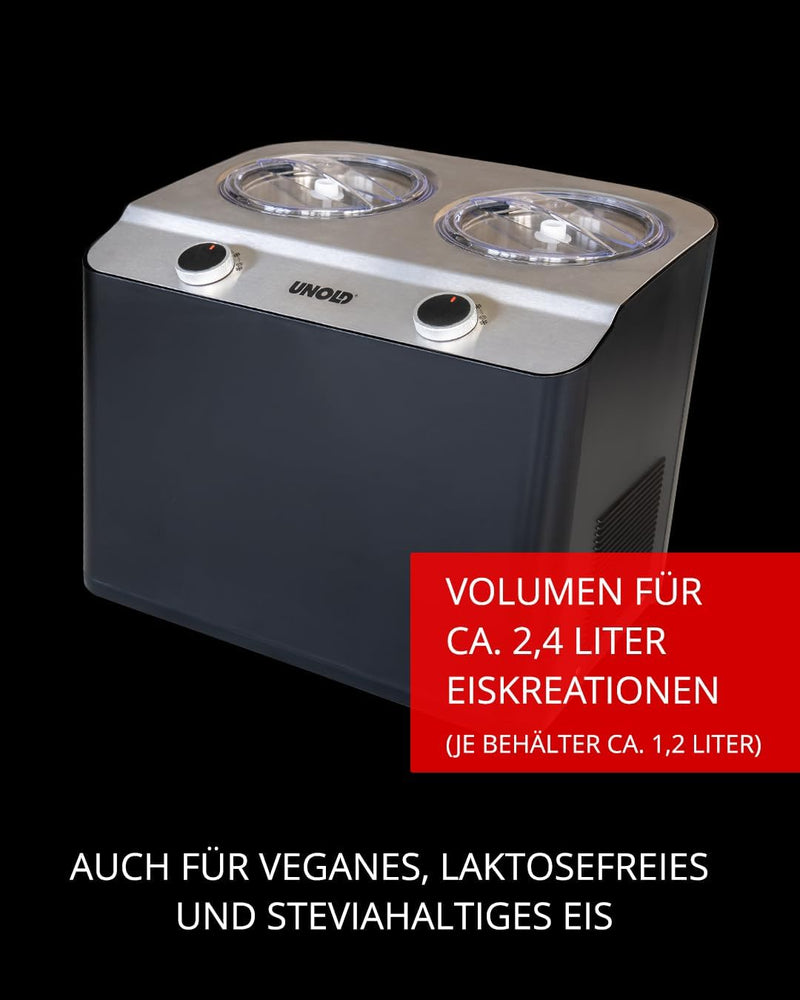 Unold 48830 Doppio Eismaschine, Speiseeisbereiter mit Kompressor inkl. 2 Eisbehälter, Sahneeiscreme