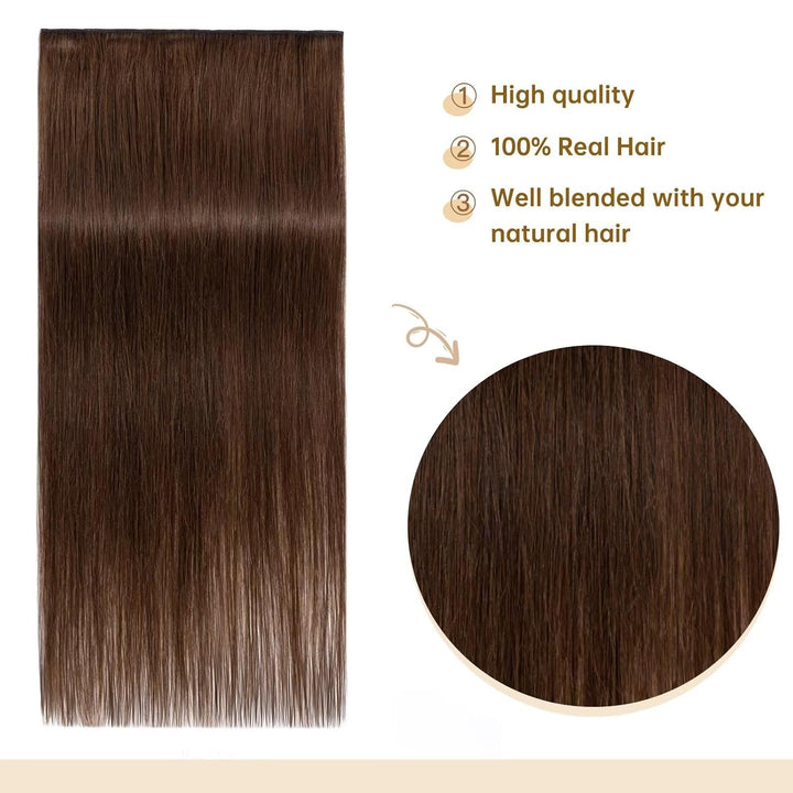 TESS Clip in Extensions Echthaar Braun 45 cm, Ein Stück Clip in Echthaar Haarverlängerung 5 Clips Re
