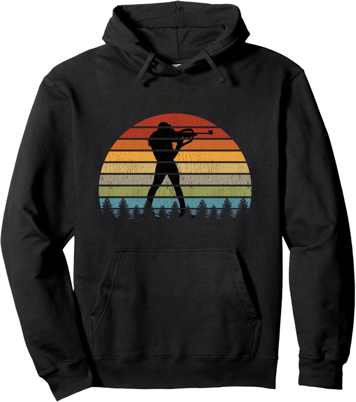 Biathlet Waldkulisse Sonnenuntergang Fanartikel Biathlon Pullover Hoodie