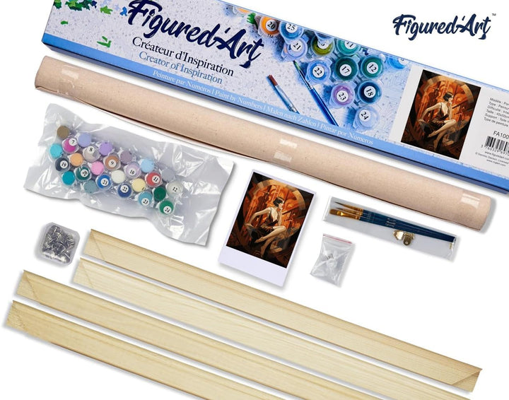 Figured'Art Malen Nach Zahlen Erwachsene Mit Rahmen Sitzende Art-Deco-Frau - Paint by Numbers Bastel
