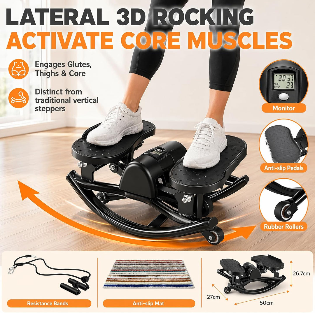Seitwärts-Stepper, Rock Stepper für das Training zu Hause, Fitness-Stepper mit Widerstandsbändern un