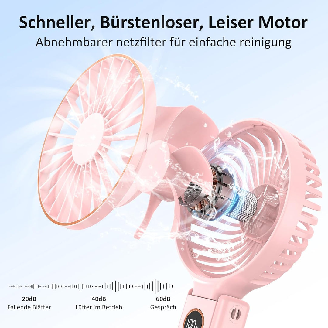 Rintea Handventilator, Tragbarer Mini Ventilator mit 6 Geschwindigkeiten, Faltbarer USB Ventilator,