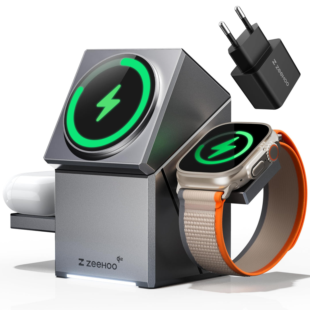 ZEEHOO 3 in 1 Ladestation for Apple Magsafe Ladegerät, CubeTrick-X Qi2 15W Wireless Charger für iPho