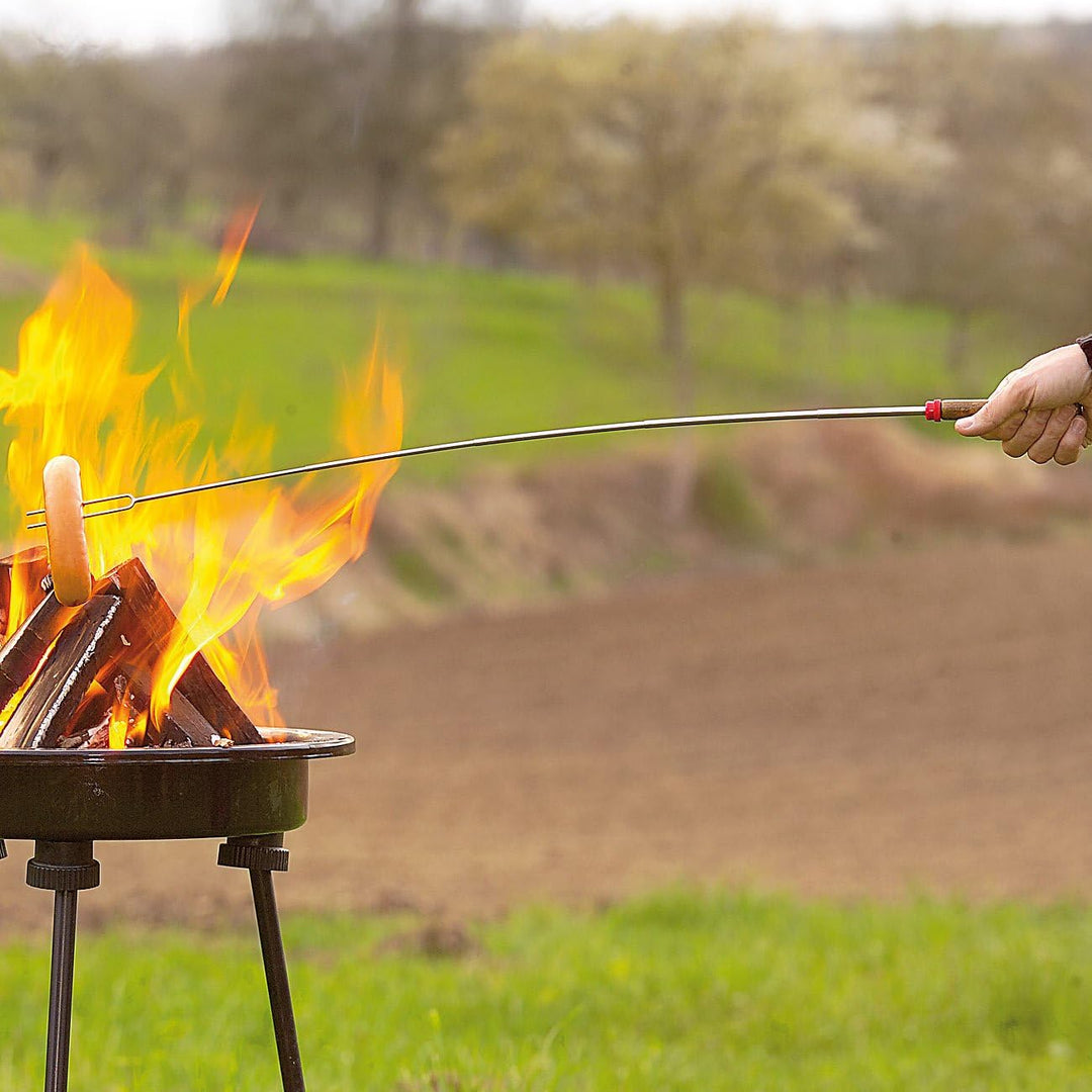 infactory BBQ-Teleskopbesteck: 8er-Set Teleskop-Grillspiess & -Gabeln mit Holzgriff, ausziehbar, 90