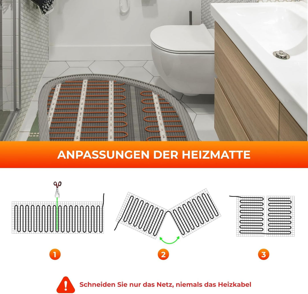 Zweiader-Heizmatte WARMON CLASSIC 150 W/m² für Fliesen, Festwiderstandsheizkabel, selbstklebend mit
