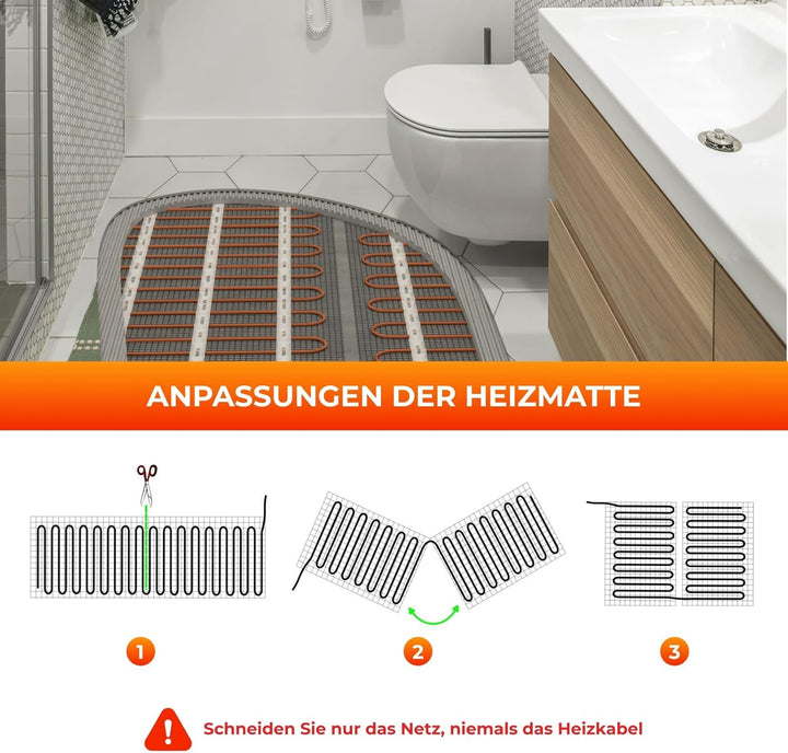 Zweiader-Heizmatte WARMON CLASSIC 150 W/m² für Fliesen, Festwiderstandsheizkabel, selbstklebend mit