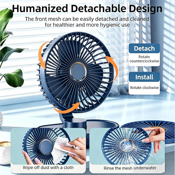Mini Ventilator Oszillierend Ultra Leise,4000mAh Akku Mini Tischventilator,5 Geschwindigkeiten USB T