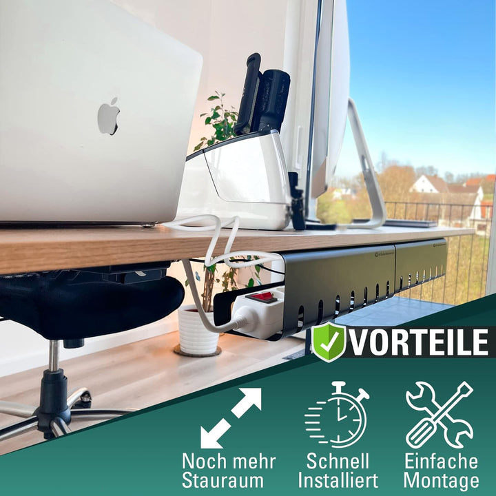 Fidelamo® Kabelkanal Schreibtisch [2 Stück] inkl. Zubehör + Kopfhörerhalter [1 Stück] - Komplettset
