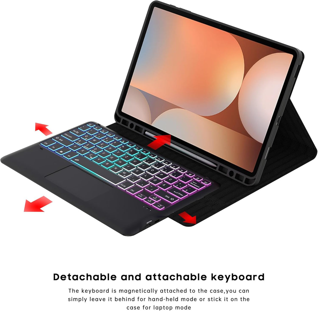 ROOFEI Galaxy Tab S9 FE+/S9 Plus Hülle mit Tastatur: 12.4 Zoll Galaxy Tab S9+ Abnehmbar Tastatur mit