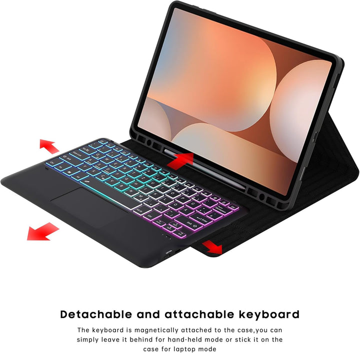 ROOFEI Galaxy Tab S9 FE+/S9 Plus Hülle mit Tastatur: 12.4 Zoll Galaxy Tab S9+ Abnehmbar Tastatur mit