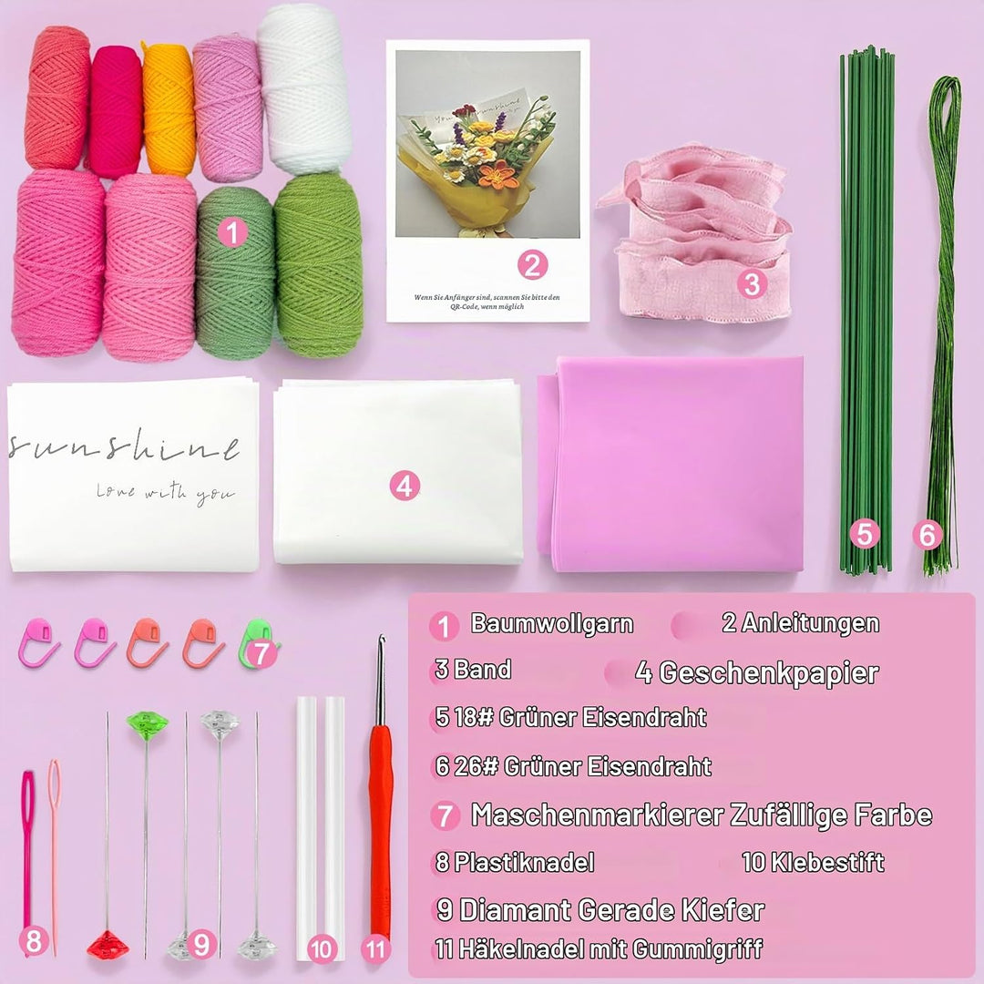 BoloShine Häkelset Blumen, Rose Blumenstrauss Häkelset für Anfänger Erwachsene, Häkelblumen Set mit