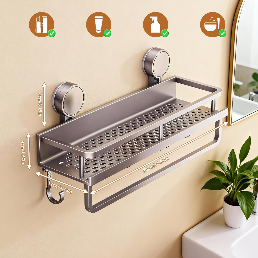 Saugnapf-Duschablage ohne Bohren, Duschablage Saugnapf, Duschgel Halterung mit 5 Haken und 1 Handtuc