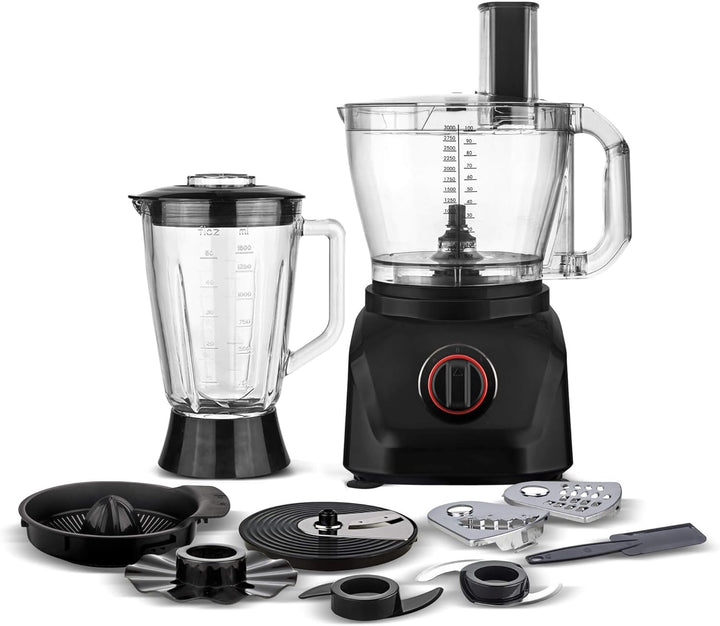 TurboTronic Küchenmaschine 1900W Food Processor mit Standmixer 3L Behälter 1,5L Glaskaraffe Raspelsc