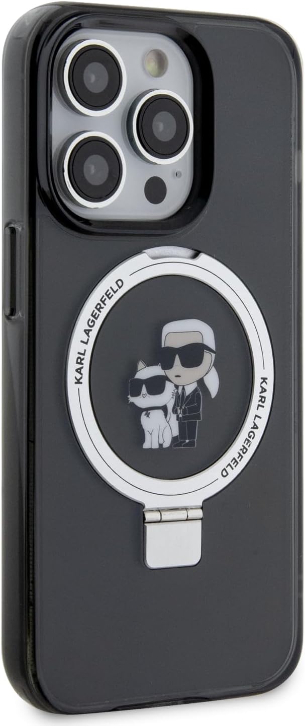 CG Mobile Karl Lagerfeld Magsafe Ringständer Hülle mit Karl & Choupette Heads für iPhone 15 Siehe Be