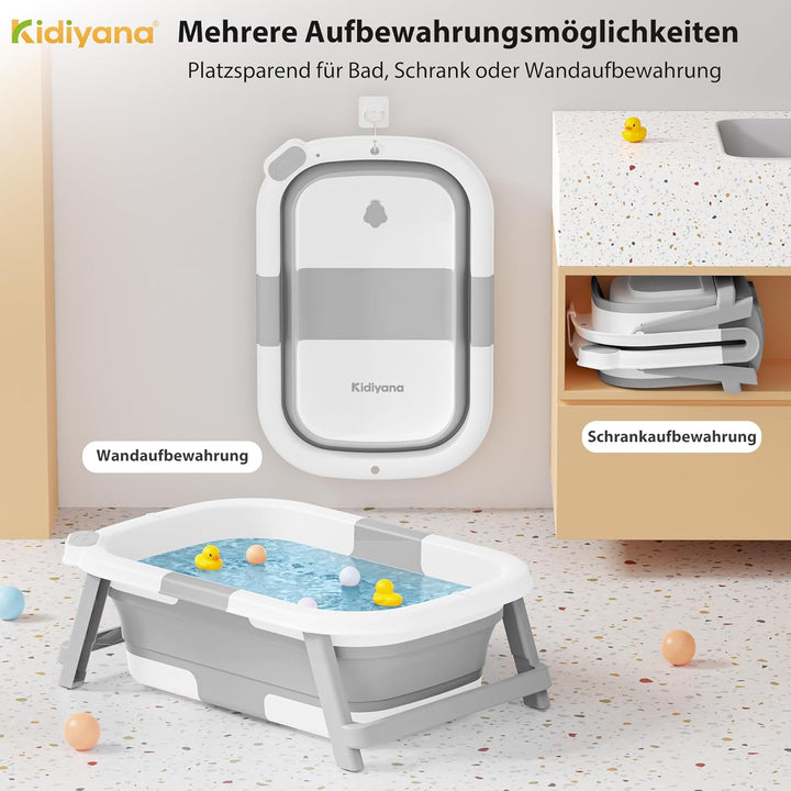 Baby Badewanne faltbar mit Gestell, stabil und rutschfest, platzsparend klappbar, mit Ablauf, PP & T