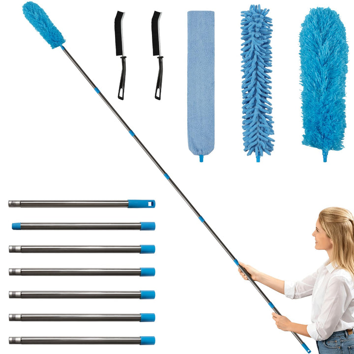 Terafeels 310 cm 5 Stück Staubwedel Lang Teleskop Waschbar, mit 1 Biegbare Eckbesen und 1 Chenille S