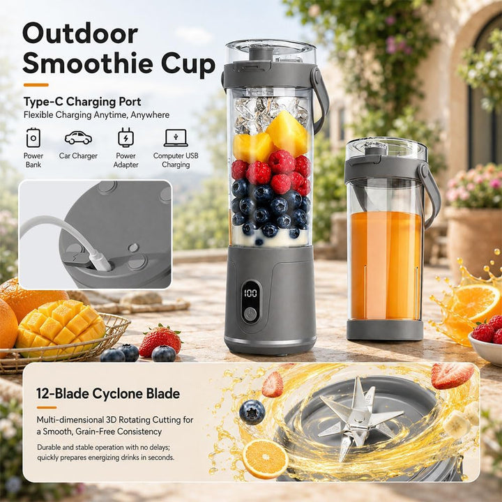 600ml Tragbarer Mixer Smoothie Maker to Go,USB-C Wiederaufladbarer Blender | Mini Standmixer mit LED