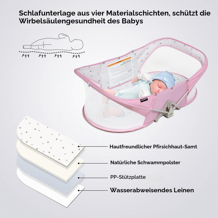 beberoad Baby Reisebett - Stubenwagen - Leicht - Portable Reisebettzelt für Babys- Zweipunkt-Sicherh
