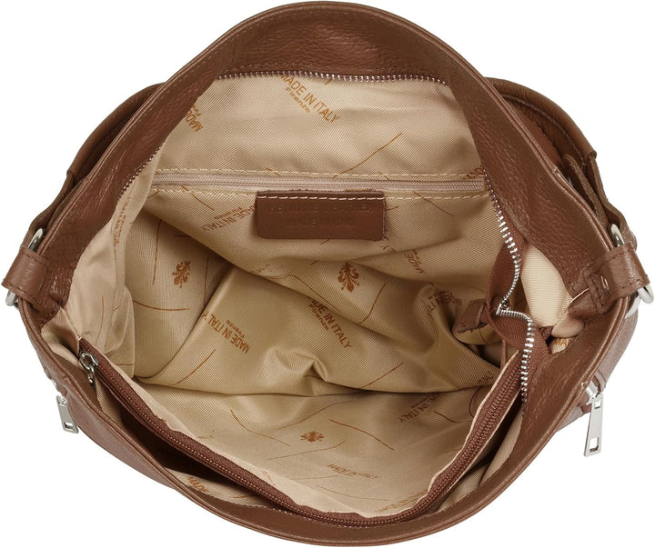 Handtasche Echt Leder Damen Made in Italy, Smartphonefach, Damentasche aus Rindleder, Umhängetasche