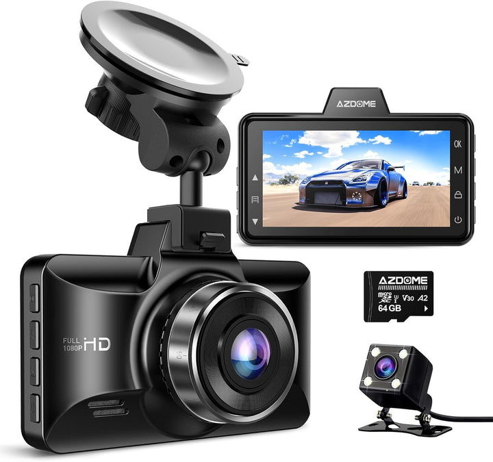 AZDOME Dashcam 1080P FHD Autokamera mit 3 Zoll Bildschirm, 150° Weitwinkelobjektiv, Loop-Aufnahme, G