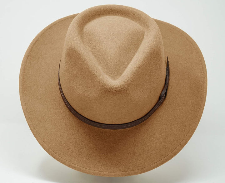 Hardy - Leichter Fedora Hut mit breiter Krempe und Lederband - 100% Wollfilz - Für die Reise knautsc