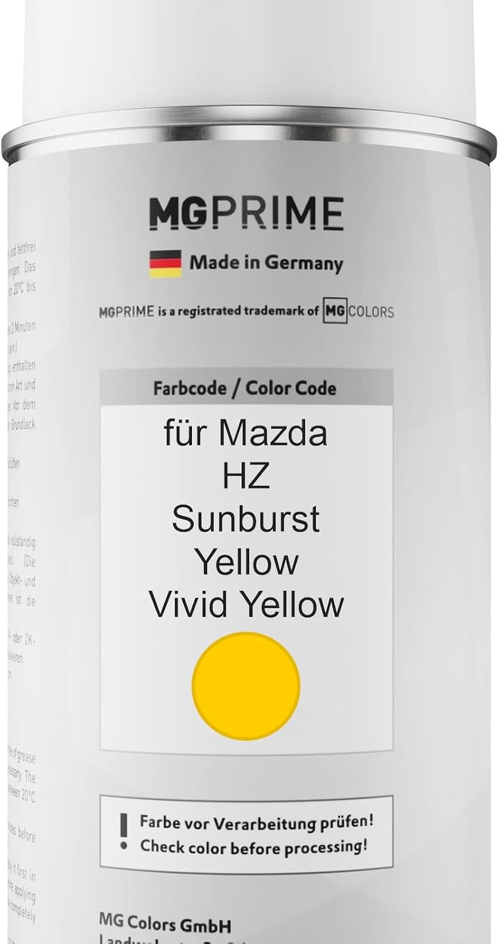 MG PRIME Autolack Sprühdosen Set für Mazda HZ Sunburst Yellow/Vivid Yellow Basislack Klarlack Sprayd