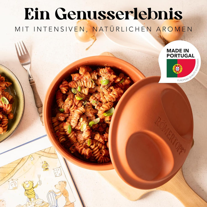 Römertopf Multibräter rund aus Naturton Keramik Bräter für bis zu 4 Personen & einem Volumen von 2 L