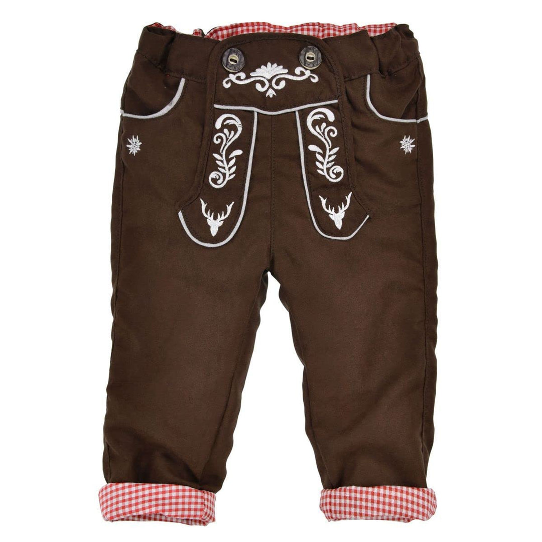 Baby-Trachten Laufhose gefüttert in Lederhose-Look Trachtenmode für Babys & Kleinkinder Brown 62, Br