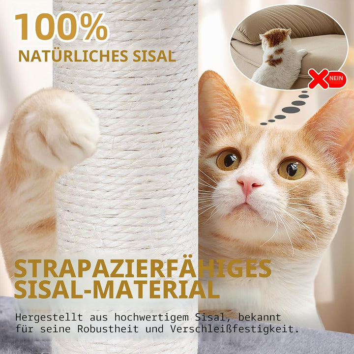 TINWEI Katzenbaum mit Katzenhütte und Zwei Hängematten, Grau, Grau