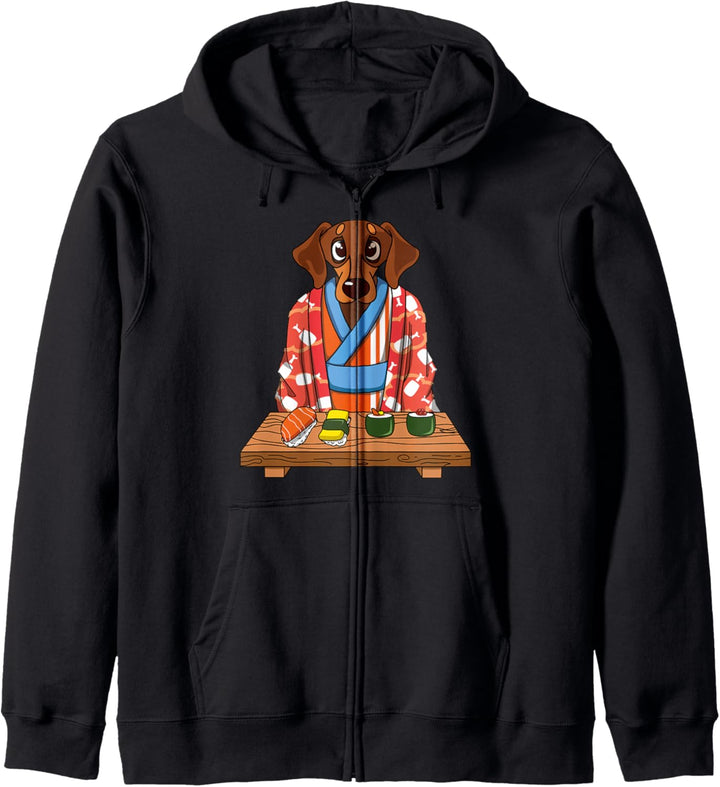 Niedliche Kawaii Japanischer Dackel Hund Kimono Sushi Kapuzenjacke