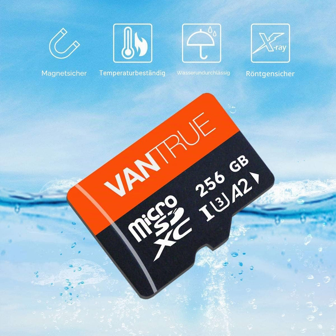 VANTRUE 256GB microSD Speicherkarte, A2 UHS-I U3 4K, inkl. Adapter, Kompatibel mit Dashcam, Smartpho