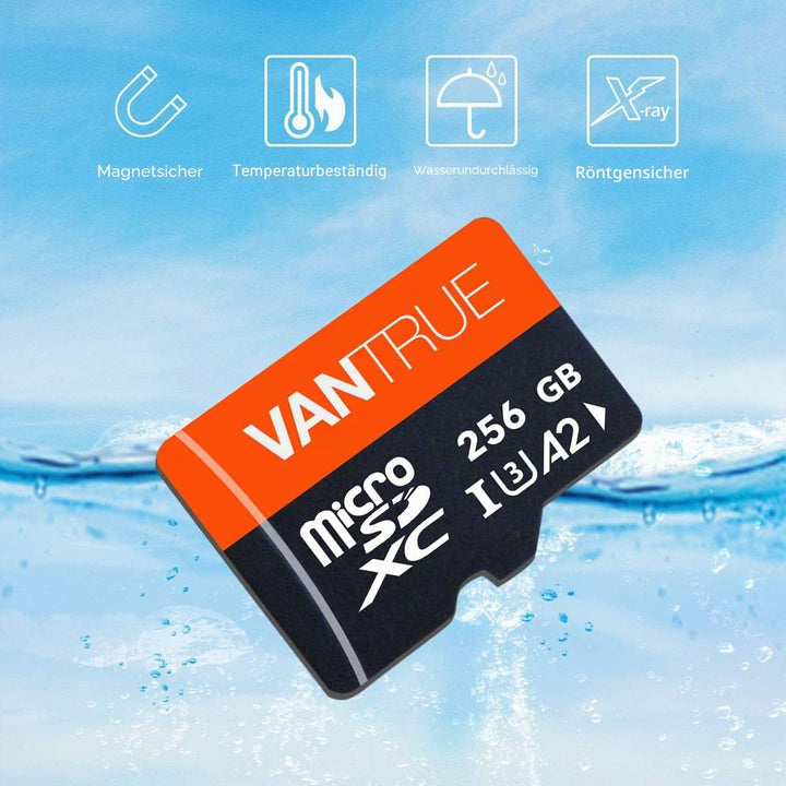 VANTRUE 256GB microSD Speicherkarte, A2 UHS-I U3 4K, inkl. Adapter, Kompatibel mit Dashcam, Smartpho